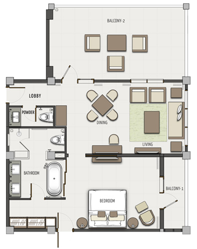 One Bedroom Balcony Suite Floor Plan